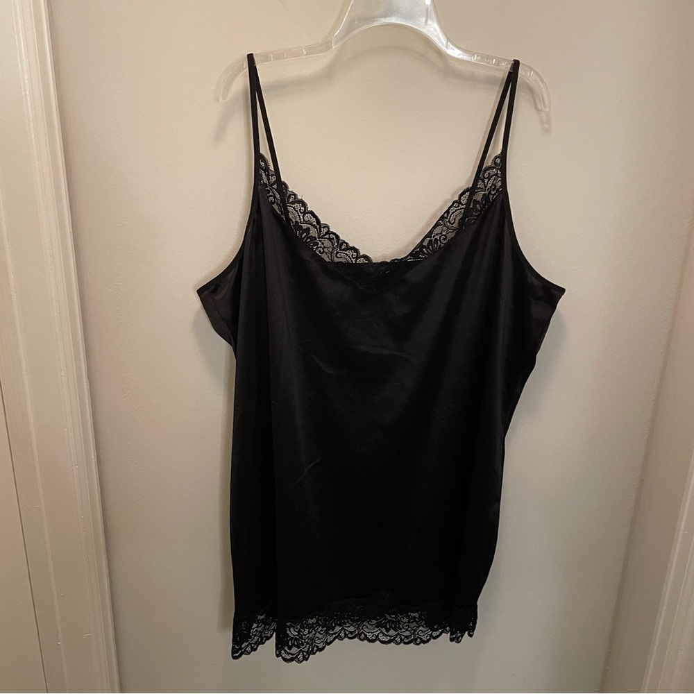 In’Voland Black Satin Look Chemise Lace Trim Lingerie Women’s Size 26W